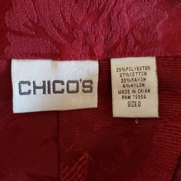 Chico's Red Brocade Tapestry Mandarin Collar Blazer - Picture 11 of 11